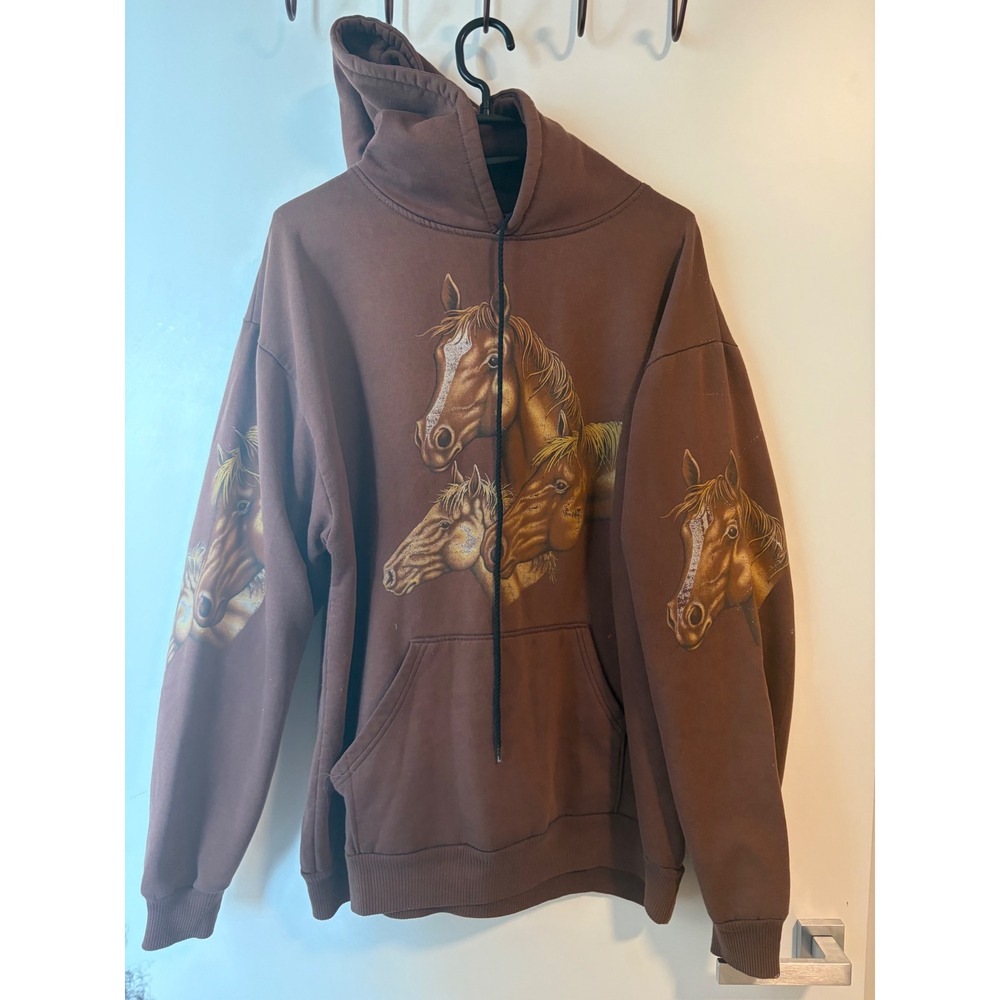 EX-IT Activewear Brown Horse Graphic Hoodie Equestrian Sweatshirt Womens Large